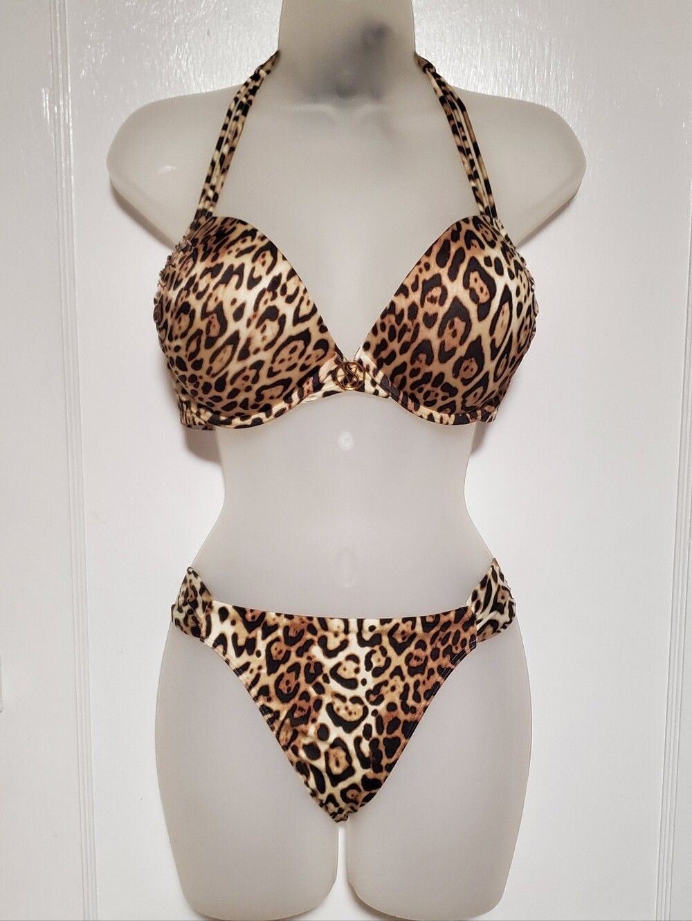 🆕️ Victoria's Secret Leopard Halter Bikini Top And Bottom, Sz 34D/M